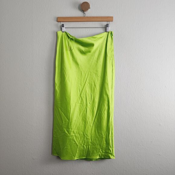 NEW Ser.O.Ya by Retrofete Penina Satin Midi Slip Skirt in Chartreuse - Picture 8 of 16